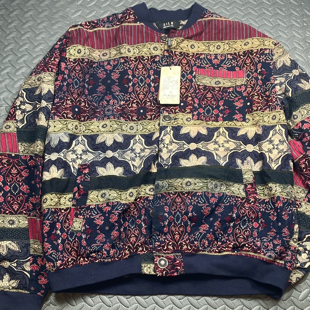 SSLR Mens Collection‎ XL Jacket Button Up Floral Print Long Sleeve